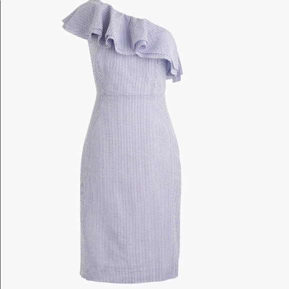J. Crew Dresses & Skirts - J Crew Seer Sucker one shoulder ruffle dress